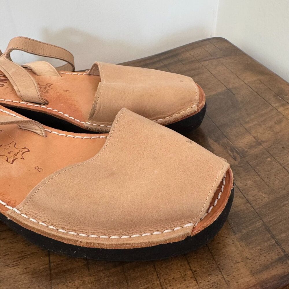 Pons Leather Sandals Womens Size 8 Tan Ankle Strap Comfort Walking Spain - Picture 3 of 8